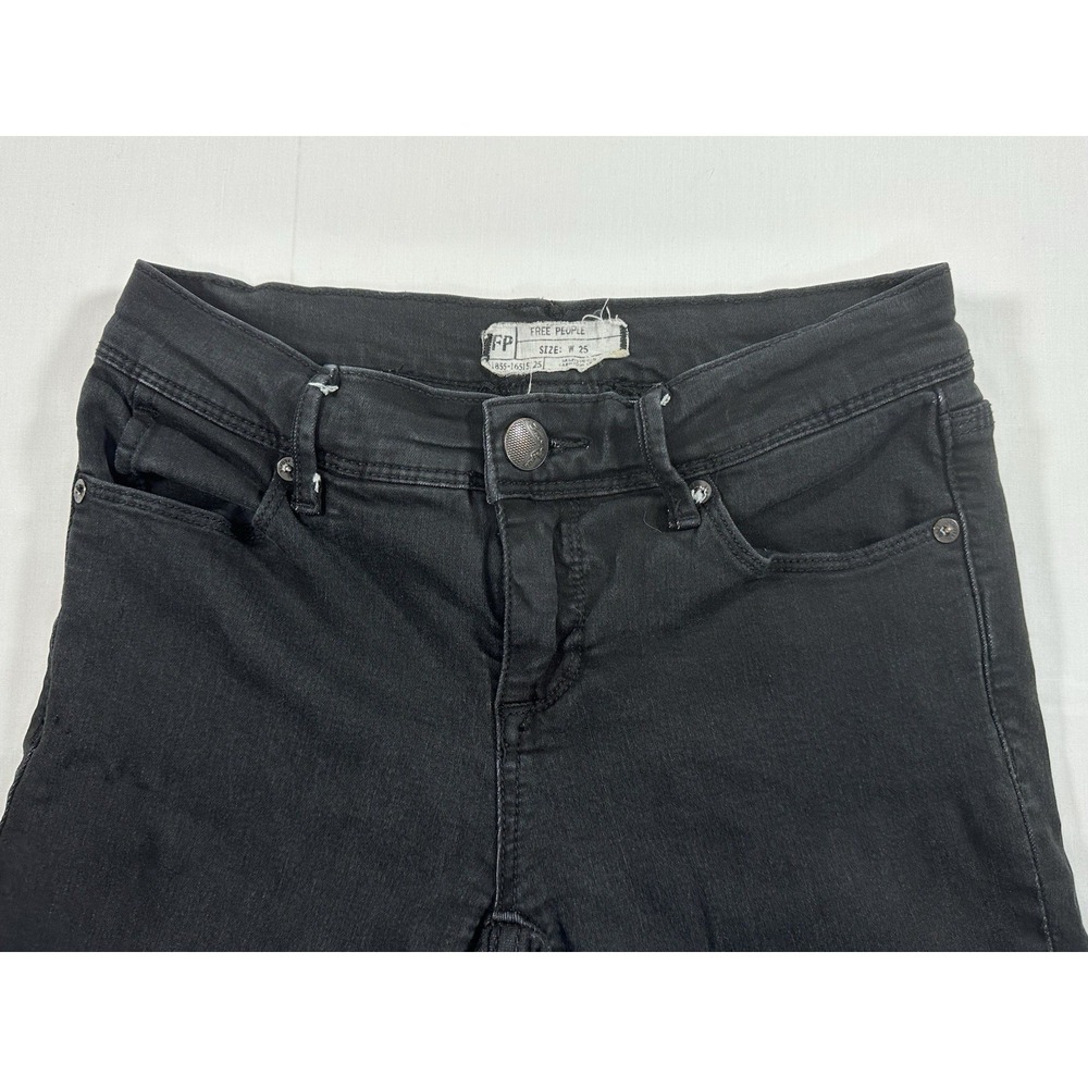 Free People Women's Black Denim Skinny Jeans Size 25 Mid-Rise Pants Dark Wash